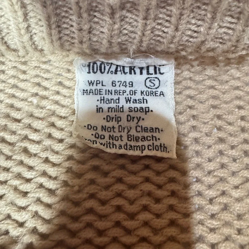 Vintage Tan Cable Knit Cardigan Sweater Womens Small‎ Chunky Button Front Korea